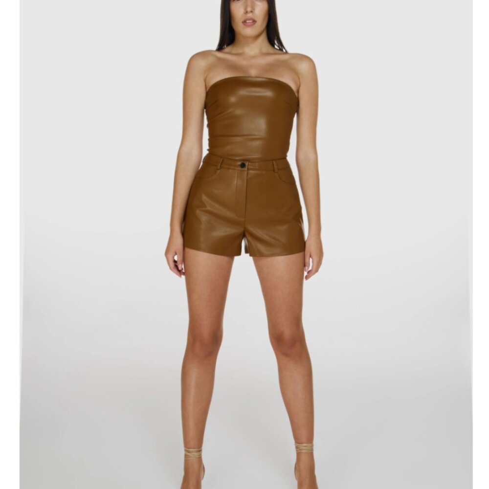 Cultnaked Killa faux leather high waisted shorts in choco brown Size M